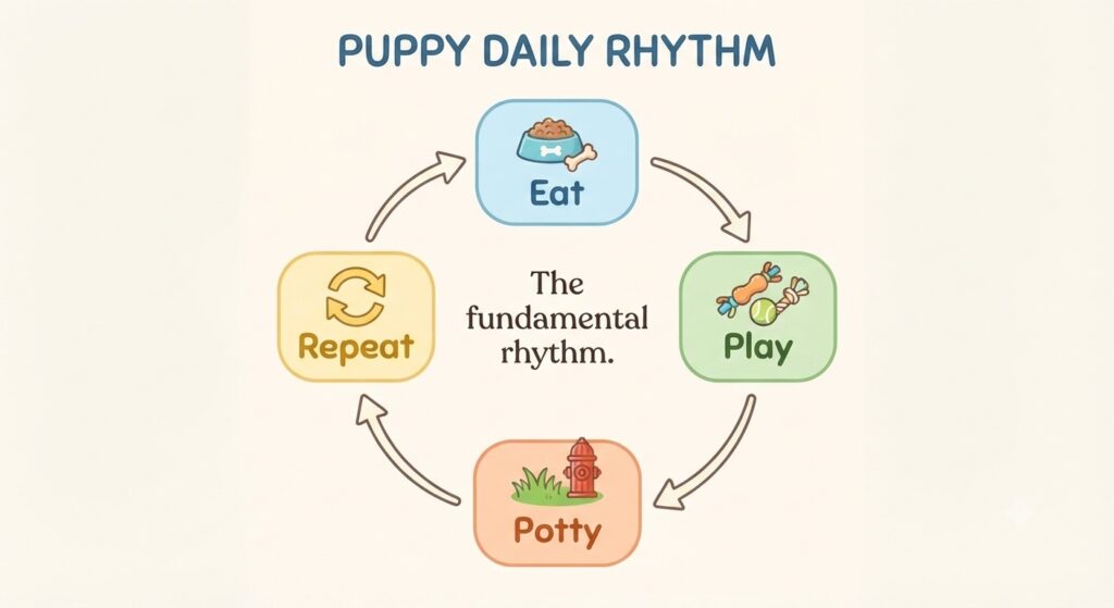 Loop diagram	Eat → Play → Potty → Repeat. Text: "The fundamental rhythm."