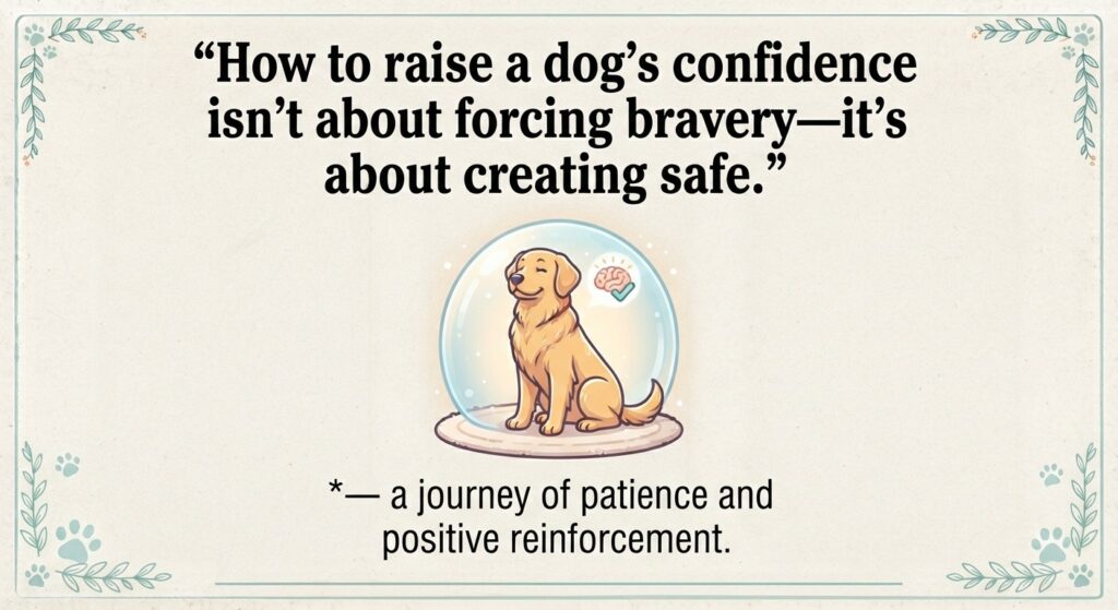 Mindset quote graphic	"How to raise dog's confidence isn't about forcing bravery—it's about creating safe